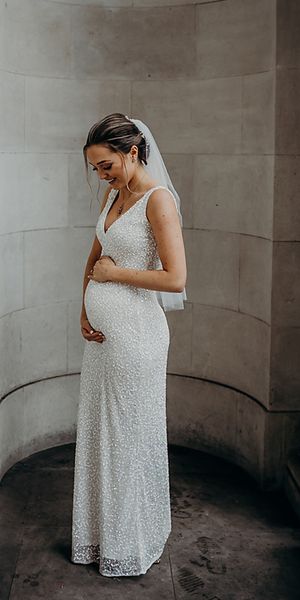 bride in sparkly sequin maternity wedding dress