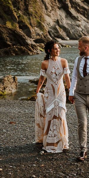 Tunnels Beaches wedding with boho wedding dress