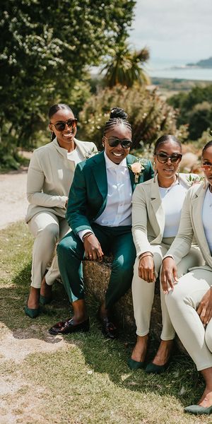 Green wedding theme with green wedding outfits and suits