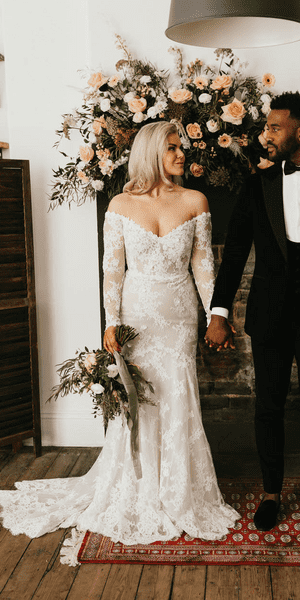Off the shoulder lace wedding dress