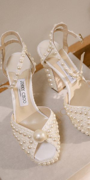 Jimmy Choo pearl shoes with platform heel.