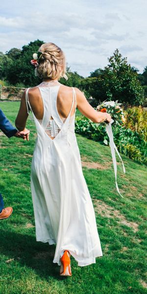 colourful pennard house wedding with bride wearing racerback dress