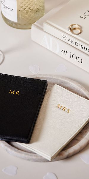 Mr and Mrs matching black and white passport case gift set from Katie Loxton