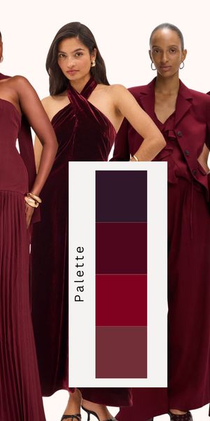 Edit of the best burgundy wedding guest outfits and trending dark red colours for winter 
