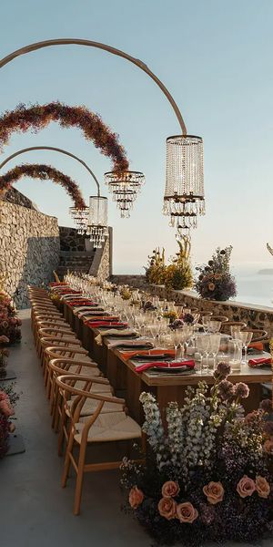 Beautiful wedding tablecape for outdoor destination wedding in Santorini