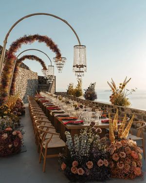 Beautiful wedding tablecape for outdoor destination wedding in Santorini