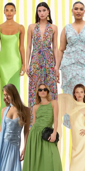 Collage edit of the best summer wedding guest dresses to shop in 2026