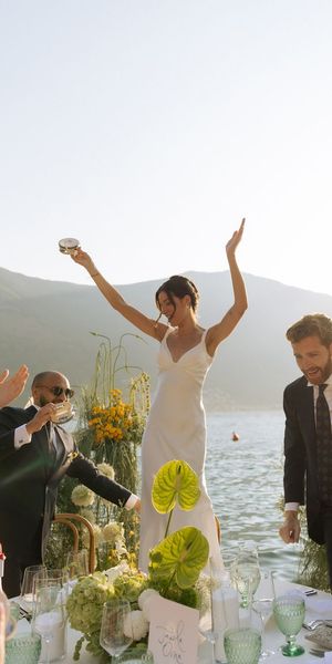 Outdoor destination wedding breakfast by the sea