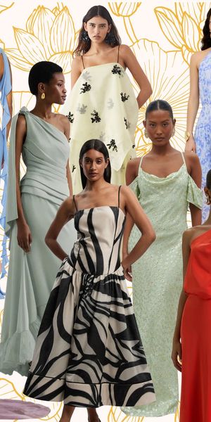Collage edit of the best spring wedding guest dresses to shop 