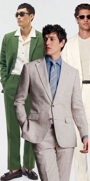 best linen wedding suits for men to shop from M&S, Suitsupply, Moss Bros and Percival.