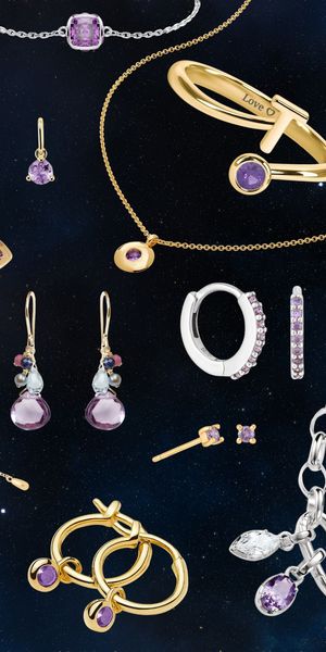 Edit of the best February birthstone jewellery by Rock My Wedding, including amethyst necklaces, rings, bracelets and more