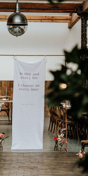 Fabric Wedding Welcome Banner. Photo by Lauren Brumby Photography.