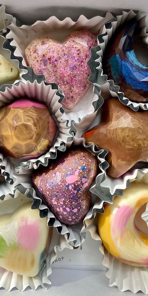 A selection of 10 chocolate bonbons, all a different flavour