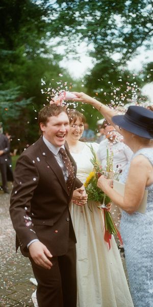 Film photography of a Joyful confetti throw 