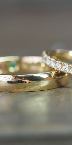 Gold wedding rings made by clients in our make your own wedding ring workshop