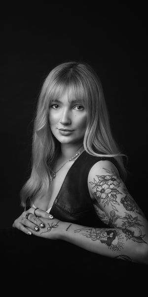 Black & White Portrait of wedding photographer Gemma Rose 