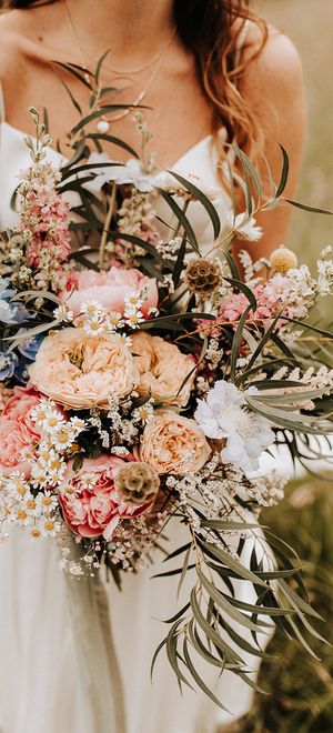 spring wedding flowers and bouquet with wildflowers