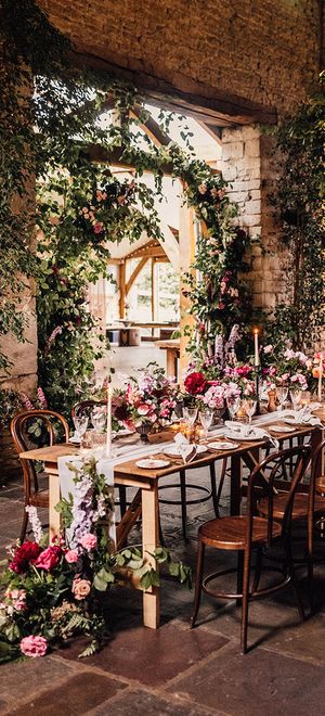 Cripps Barn wedding venue with botanical wedding tablescape