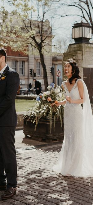 outdoor wedding first look moment