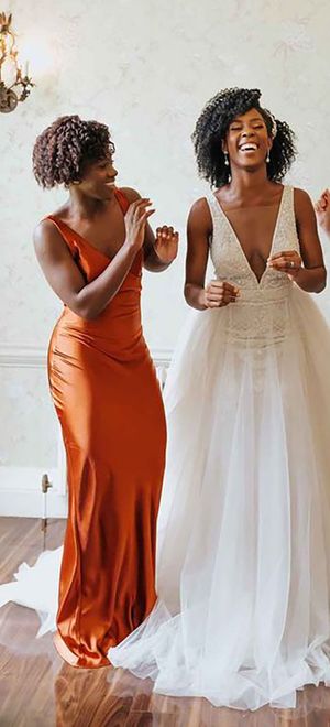 slip-satin-orange-bridesmaid-dresses-Annie-Poe-Photography