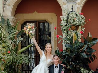 Caitlin & Kevin couple's portrait in the stunning conservatory at Clevedon Hall by Just James Weddings