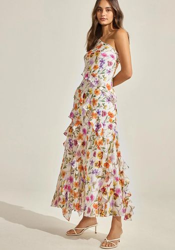 Garden/ outdoor wedding guest outfit idea for women - floral ruffle summer wedding guest dress from Forever New