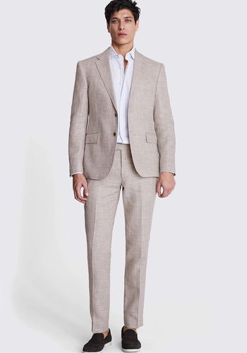 Garden/ outdoor wedding guest outfit idea for men from Moss - Linen suit in Oatmeal colour