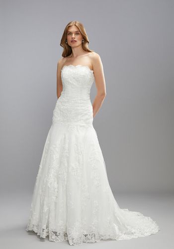 Strapless princess wedding dress with full skirt from Coast for triangle/pear body types with lace design