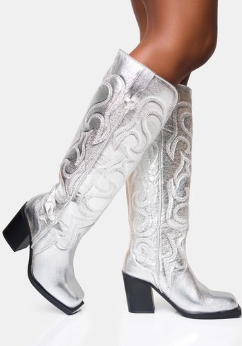 Silver western cowboy boots with block heel from Public Desire