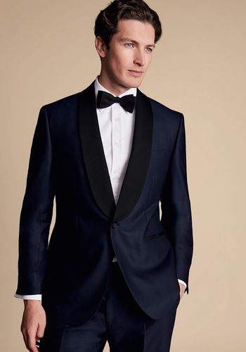 Men's black tie optional outfit idea from Charles Tyrwhitt - dark navy dinner jacket suit 