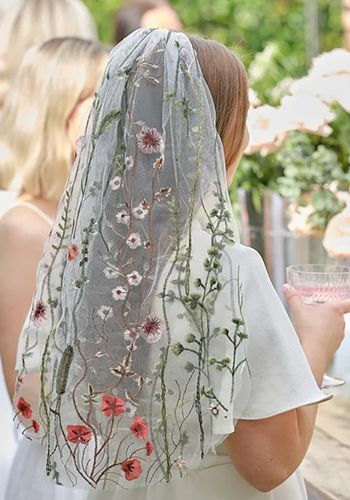 Floral embroidered veil for Love in Bloom hen parties from Team Hen