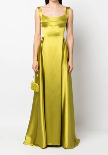 Apple green satin coloured wedding dress idea from Farfetch 