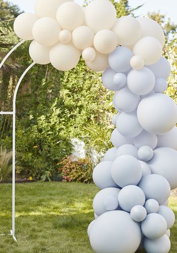 Nude and pastel blue balloon arch from Team Hen for Dancing Queens hen party theme