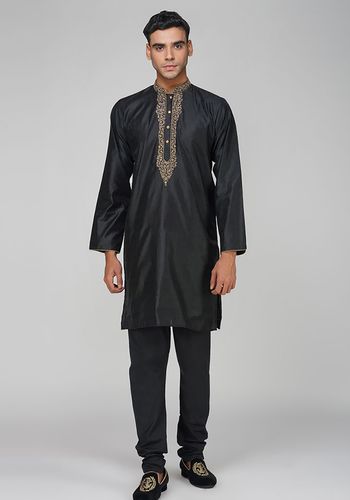 Cultural/ traditional wedding guest dress code outfit idea for men going to an indian wedding - diyaonline-mens-black-jacquard-embroidered-kurta-set.jpg