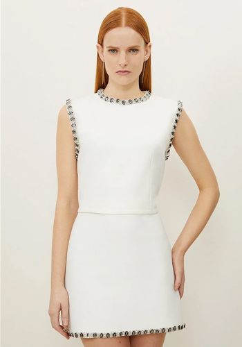 Short two piece wedding dress from Karen Millen with mini skirt and vest top with embellished trim