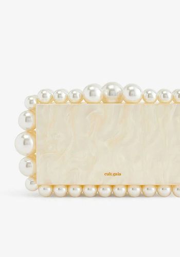 Acrylic bridal clutch with faux-pearls in ivory from Cult Gaia / Selfridges 