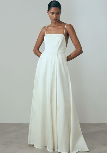 A line wedding dress from Reiss for triangle/pear body types with open back design 