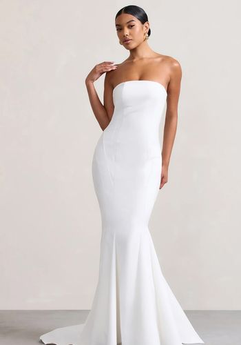 Hourglass wedding dress from Club L London with a structured fishtail maxi skirt and strapless bodice 