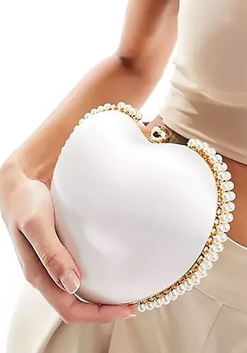 Heart shaped bridal clutch bag in white satin with pearl trim from True Decadence/ ASOS