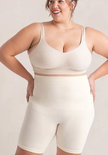 Smoothing shapewear shorts for plus size brides from Shapermint in beige 