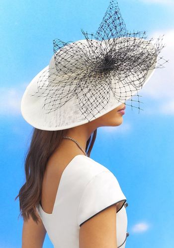 Coast wedding guest hat in white with black mesh bow