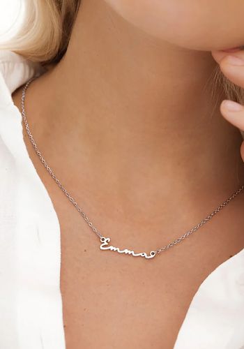 polished stainless steel signature name jewellery gift idea for bridesmaids.