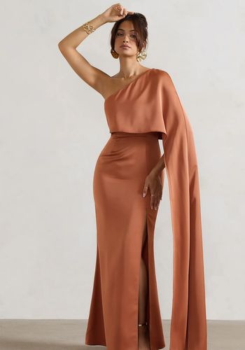 clubl-amora-rust-satin-asymmetric-cape-sleeve-split-maxi-dress