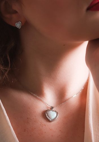 bridal pendant necklace with opal stone in chunky heart from Luna Charles