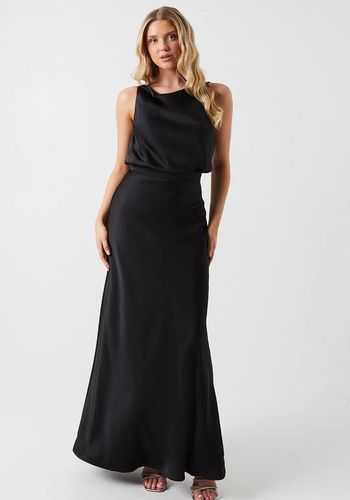 Cowl Neck Blouson Satin Bridesmaids Dress