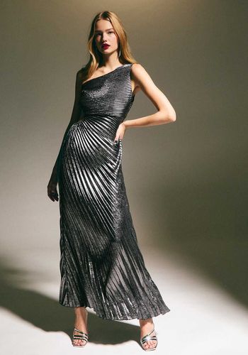 grey-metallic-foil-pleated-one-shoulder-maxi-dress