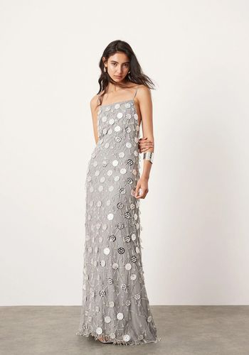 Alternative wedding dress idea from ASOS with embellished sheer flower drop jewels and low back in silver