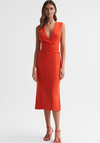 REISS Jayla Fitted Wrap Design Midi Dress