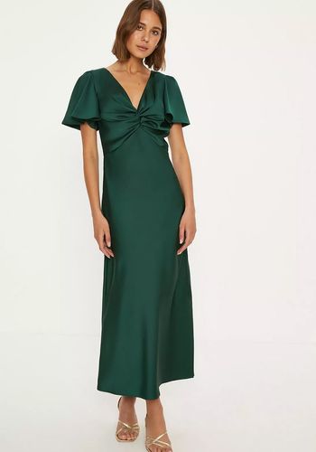 Oasis Satin Twist Front Angel Sleeve Midi Bridesmaid Dress