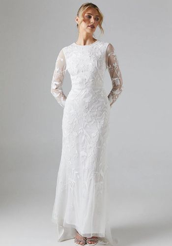 Coast Trailing Floral Placement Embellished Long Sleeve Wedding Dress